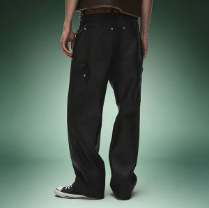 Custom Logo Pants | Front Pocket Baggy Punk Men's Pants | Straight Fit Faux Leather Trousers