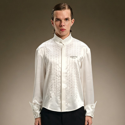 Custom Luxury Shirt | Rhinestone Oversized Streetwear Blouse | Embroidery Flare Cuff Shirt