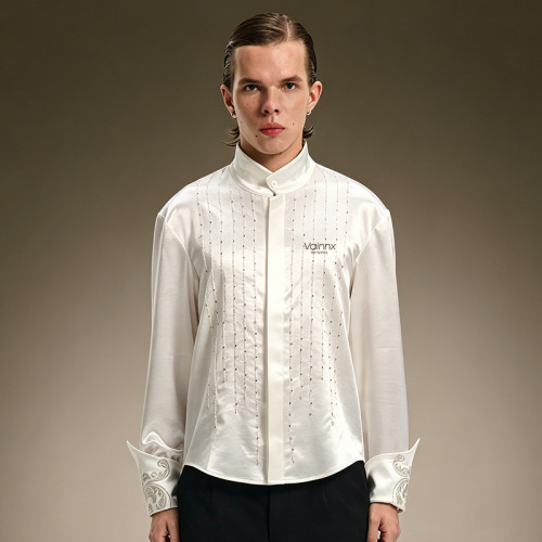 Custom Luxury Shirt | Rhinestone Oversized Streetwear Blouse | Embroidery Flare Cuff Shirt