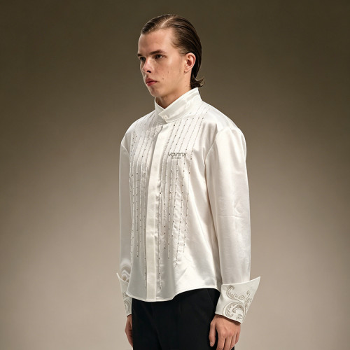 Custom Luxury Shirt | Rhinestone Oversized Streetwear Blouse | Embroidery Flare Cuff Shirt