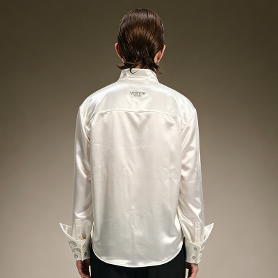 Custom Luxury Shirt | Rhinestone Oversized Streetwear Blouse | Embroidery Flare Cuff Shirt