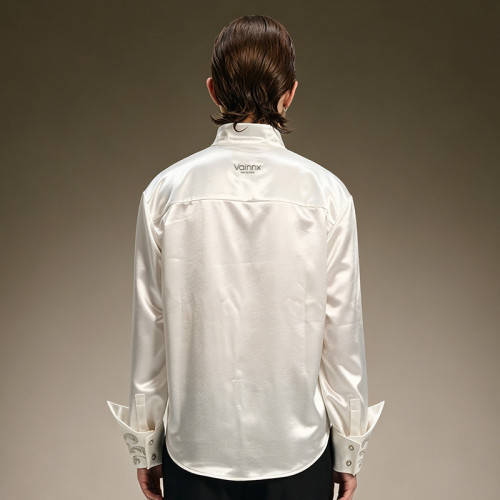 Custom Luxury Shirt | Rhinestone Oversized Streetwear Blouse | Embroidery Flare Cuff Shirt