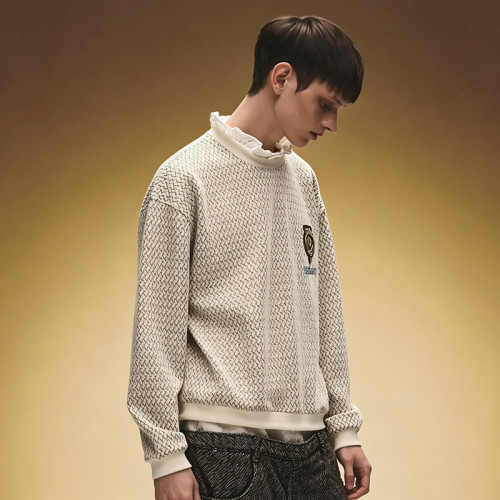 Jacquard Textured Knit Hoodie | Crew Neck Embroidered Sweatshirt | Streetwear Hoodie Manufacturer