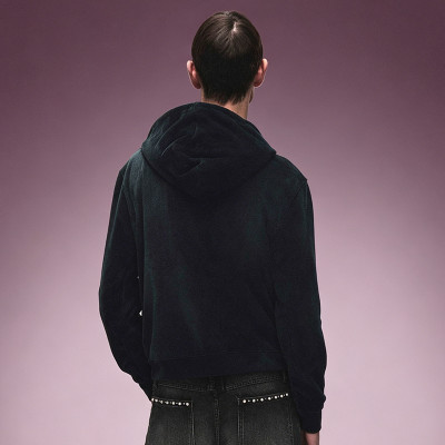 Custom Washed Velvet Fleece Hoodie | Oversized Zip Up Hoodie For Men | Patchwork Embroidery Sweatshirt