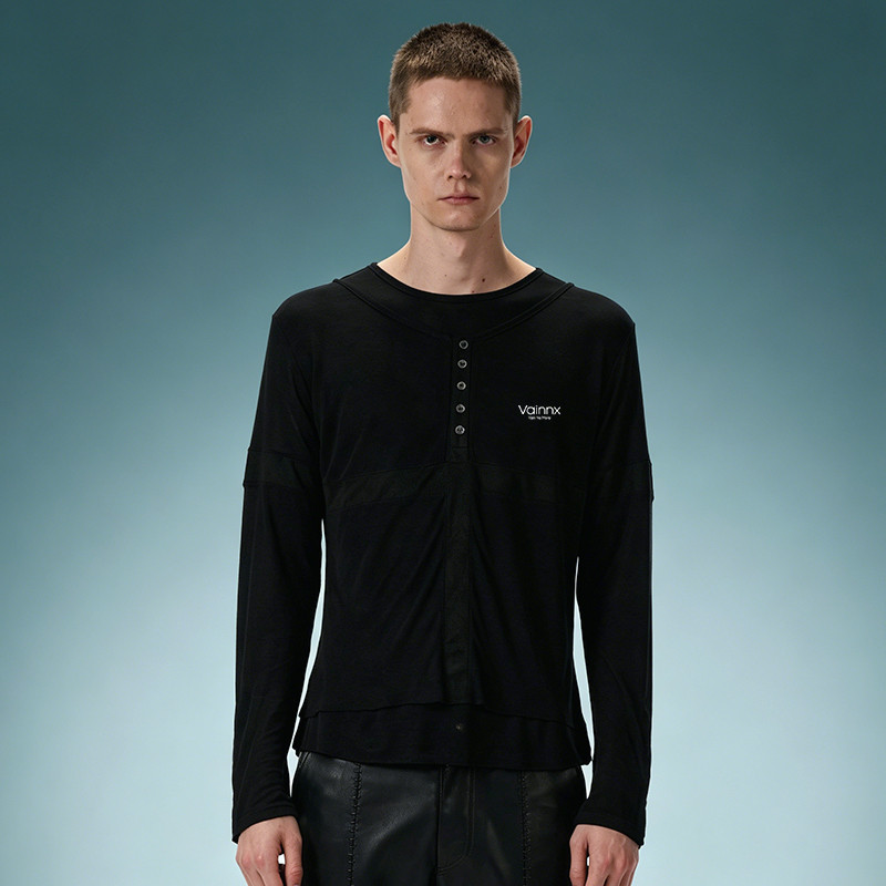 Panel Spliced Snap Placket Gothic Tee