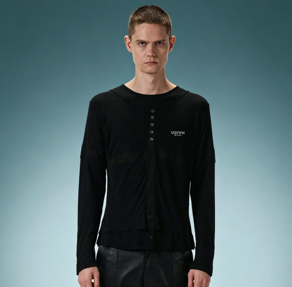 Custom Cotton Slim Fit T-shirt | Lightweight Long Sleeve T-shirt | Panel Spliced Snap Placket Gothic Tee