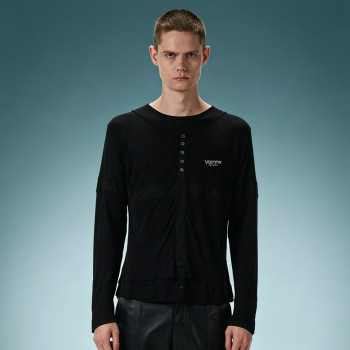 Custom Cotton Slim Fit T-shirt | Lightweight Long Sleeve T-shirt | Panel Spliced Snap Placket Gothic Tee