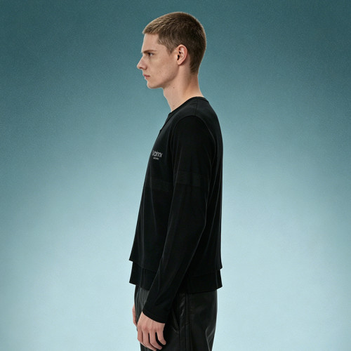 Custom Cotton Slim Fit T-shirt | Lightweight Long Sleeve T-shirt | Panel Spliced Snap Placket Gothic Tee