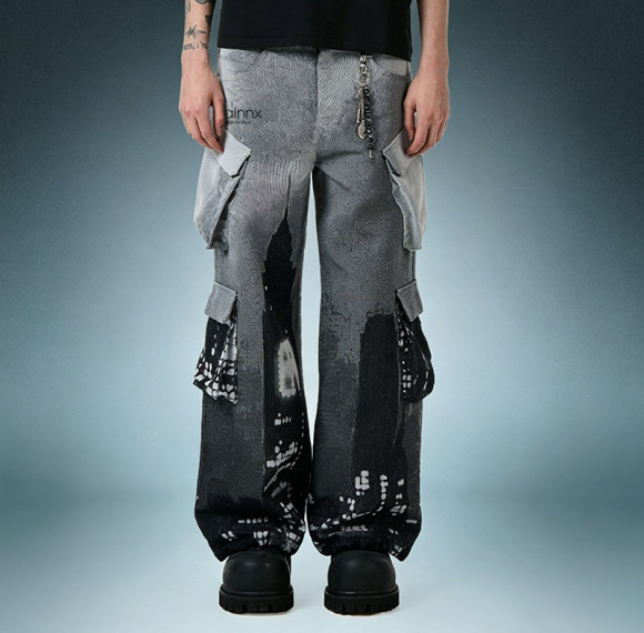 OEM ODM Custom Logo Patchwork Pants | Multi Pocket Cargo Pants | Acid Wash Wide Leg Trousers