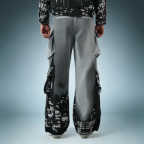 OEM ODM Custom Logo Patchwork Pants | Multi Pocket Cargo Pants | Acid Wash Wide Leg Trousers