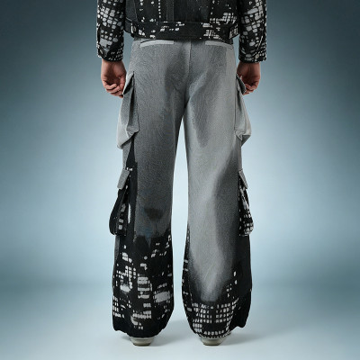 OEM ODM Custom Logo Patchwork Pants | Multi Pocket Cargo Pants | Acid Wash Wide Leg Trousers