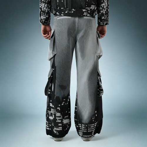 OEM ODM Custom Logo Patchwork Pants | Multi Pocket Cargo Pants | Acid Wash Wide Leg Trousers