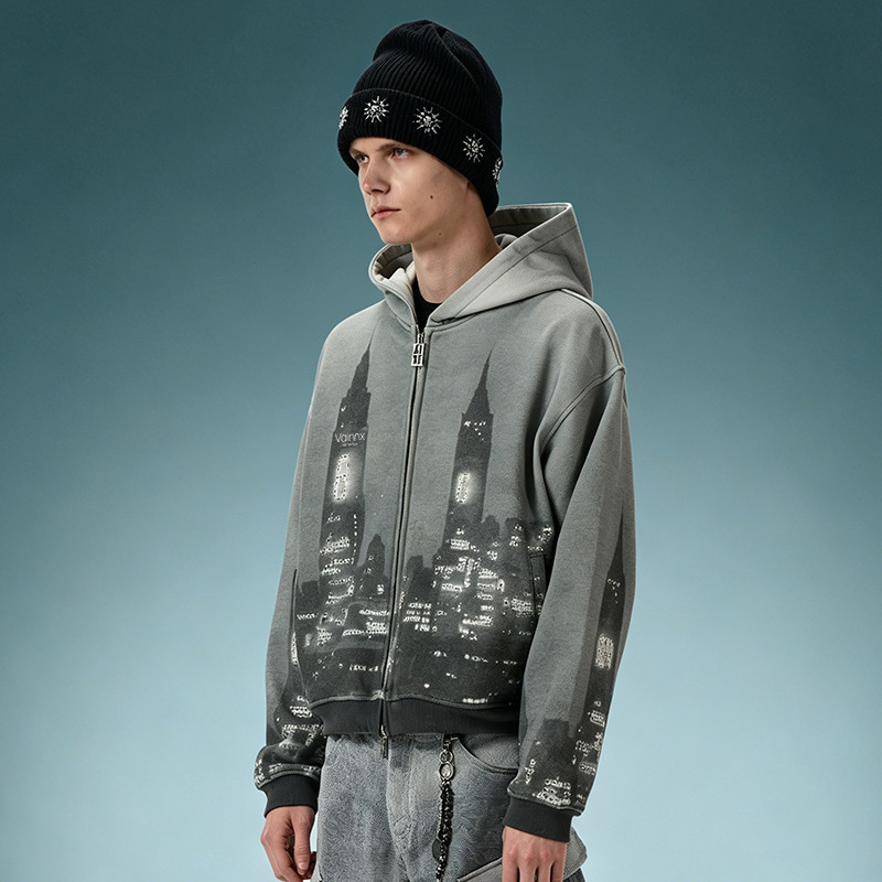 Acid Wash Zip Up Hoodie