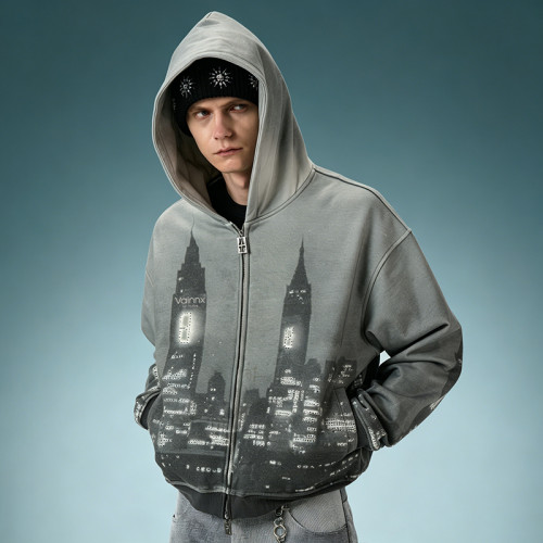 Custom Screen Print Hoodie | Vintage Acid Wash Zip Up Hoodie | Crop Fit Streetwear Hoodie