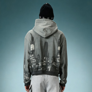 Custom Screen Print Hoodie | Vintage Acid Wash Zip Up Hoodie | Crop Fit Streetwear Hoodie