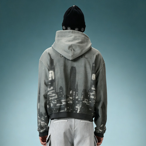 Custom Screen Print Hoodie | Vintage Acid Wash Zip Up Hoodie | Crop Fit Streetwear Hoodie