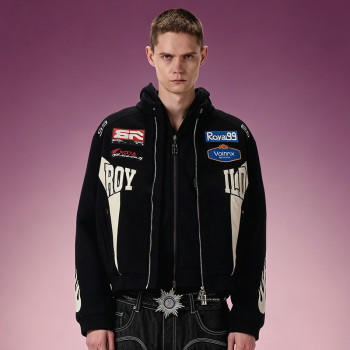 Stand Collar Cropped Fleece Jacket | Custom Bomber Racing Jacket | Y2K Streetwear Jacket For Men