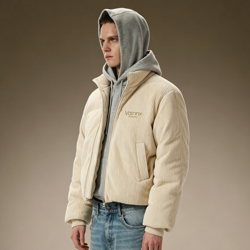 Custom Corduroy Channel Quilt Padded Jacket | Cropped Zip Up Stand Collar Coat | Zip Up Bomber Jacket