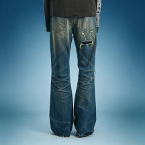 OEM Custom Y2K Streetwear Jeans | Vintage Washed Denim Pants | Wide Flare Distressed Jeans
