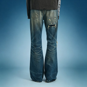 OEM Custom Y2K Streetwear Jeans | Vintage Washed Denim Pants | Wide Flare Distressed Jeans