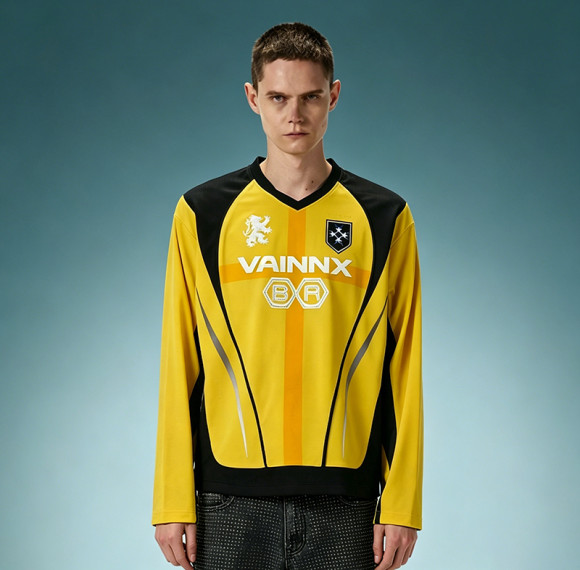 Custom Patchwork Football T-shirt | Color Block Long Sleeve Soccer Jersey | Screen Print T-shirt