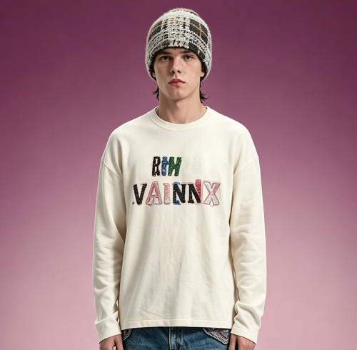 Custom Letter Print T-shirt | Oversized Crew Neck Long Sleeve Tee | 100% Cotton Heavyweight T-shirt