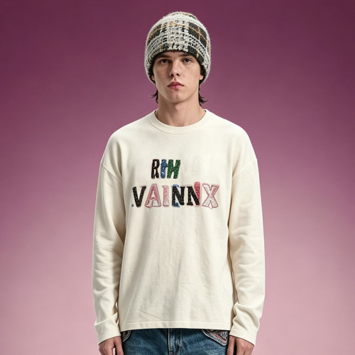 Custom Letter Print T-shirt | Oversized Crew Neck Long Sleeve Tee | 100% Cotton Heavyweight T-shirt