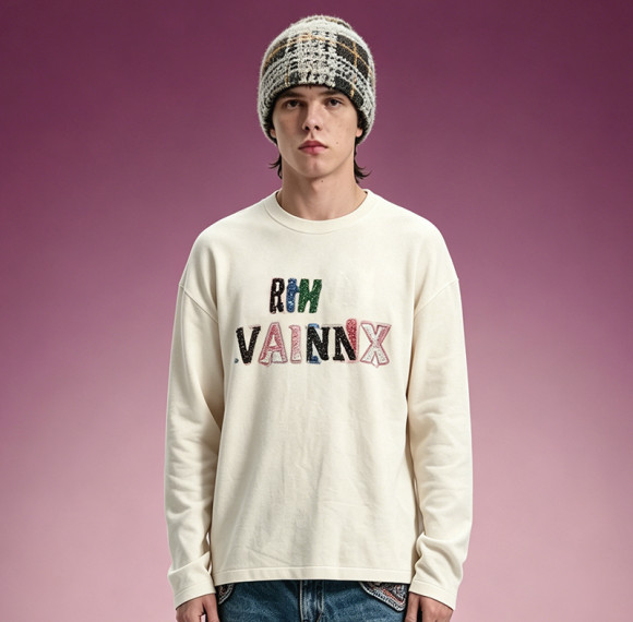 Custom Letter Print T-shirt | Oversized Crew Neck Long Sleeve Tee | 100% Cotton Heavyweight T-shirt