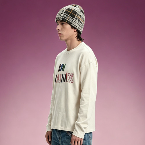 Custom Letter Print T-shirt | Oversized Crew Neck Long Sleeve Tee | 100% Cotton Heavyweight T-shirt