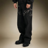 Custom Streetwear Washed Jeans | Straight Leg Denim Pants | Rhinestone Embroidery Jeans