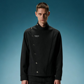 Custom Mandarin Collar Jacket | Asymmetric Diagonal Metal Button Jacket | Stand Collar Jacket