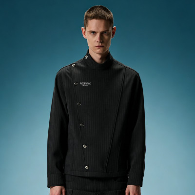 Custom Mandarin Collar Jacket | Asymmetric Diagonal Metal Button Jacket | Stand Collar Jacket