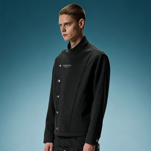 Custom Mandarin Collar Jacket | Asymmetric Diagonal Metal Button Jacket | Stand Collar Jacket