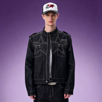 Custom Washed Vintage Denim Jacket | Streetwear Cropped Jacket | Stand Collar Men's Casual Zip Jacket