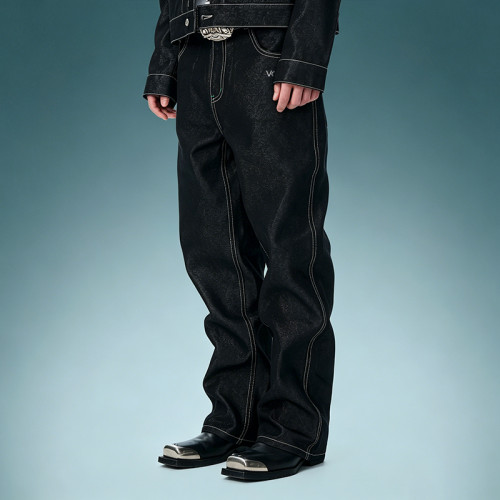 Custom Acid Wash Stripe Jeans | Straight Leg Denim Jeans | Streetwear Apparel Manufacturer