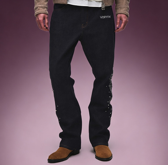 OEM ODM Custom Logo Jeans | Straight Leg Rhinestone Embroidery Pants | Designer Streetwear Jeans