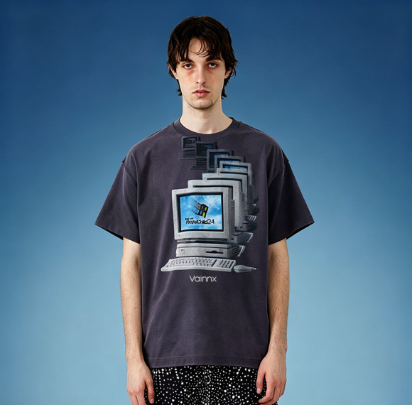 Custom Graphic Print Tee | 100% Cotton Streetwear Short Sleeve Tee | Acid Washed Cotton T-shirt