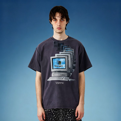 Custom Graphic Print Tee | 100% Cotton Streetwear Short Sleeve Tee | Acid Washed Cotton T-shirt
