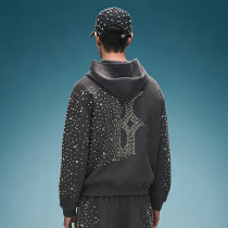 Custom Oversized Zipper Sweatshirt | Vintage Acid Wash Hoodie | Y2K Hip Hop Rhinestone Hoodie