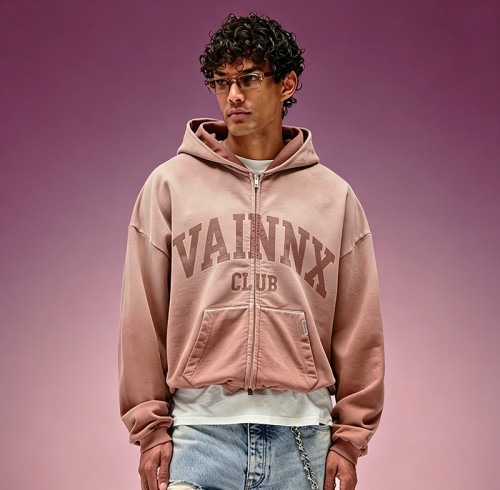 Custom Streetwear Zipper Hoodie | Boxy Heavyweight Sun Fade Hoodie | 100% Cotton Screen Print Hoodie