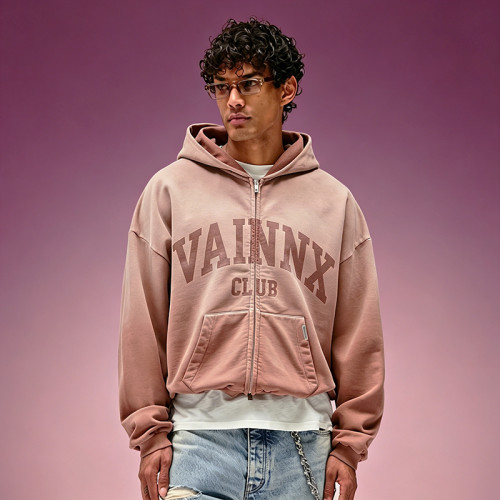 Custom Streetwear Zipper Hoodie | Boxy Heavyweight Sun Fade Hoodie | 100% Cotton Screen Print Hoodie