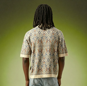 Custom Vintage Streetwear Knit Tee | Camp Collar Button Down Men's T-Shirt | Jacquardt Polo T-Shirt