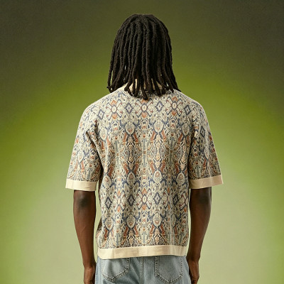 Custom Vintage Streetwear Knit Tee | Camp Collar Button Down Men's T-Shirt | Jacquardt Polo T-Shirt