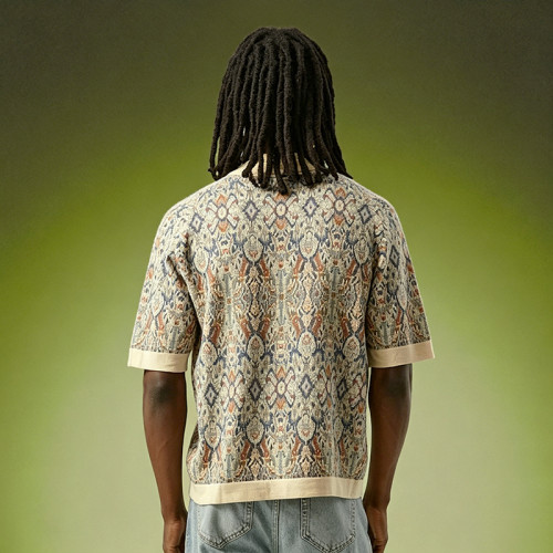 Custom Vintage Streetwear Knit Tee | Camp Collar Button Down Men's T-Shirt | Jacquardt Polo T-Shirt