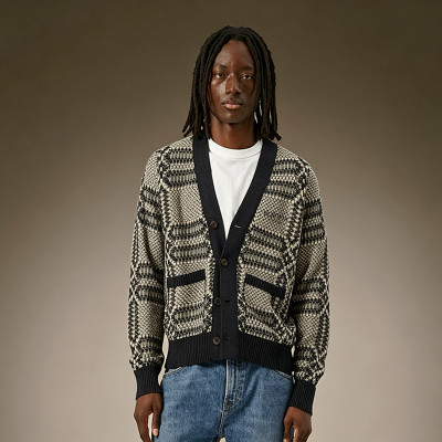 Custom V-Neck Cardigan Sweater | Streetwear Oversized Sweater Wholesale | Unisex Boxy Layering Men's Knit Jacket
