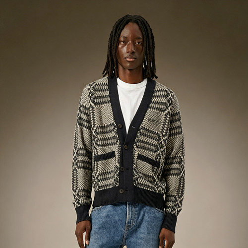 Custom V-Neck Cardigan Sweater | Streetwear Oversized Sweater Wholesale | Unisex Boxy Layering Men's Knit Jacket