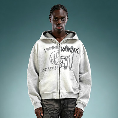 Custom Digital Print Hoodie | Drop Shoulder Men's Zipper Hoodie | Heavyweight Streetwear Hoodie