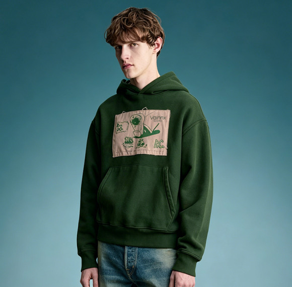 Custom Oversized Drop Shoulder Sweatshirt | Patchwork Applique Retro Hoodie | 100% Cotton Boxy Hoodie