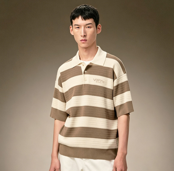 Custom Loose Fit T-Shirt | Men's Oversized Striped Knit Polo Tee | Short Sleeve Casual Streetwear Polo