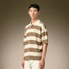 Custom Loose Fit T-Shirt | Men's Oversized Striped Knit Polo Tee | Short Sleeve Casual Streetwear Polo